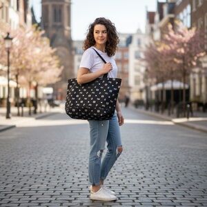 🖤VICTORIA’S SECRET🖤💕PINK💕🖤Black & Silver🩶Logo Large Canvas Tote Bag/NWT